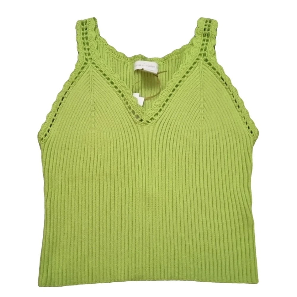 House of Harlow Bright Green Ribbed Knit Tank Top NWT Sz XS